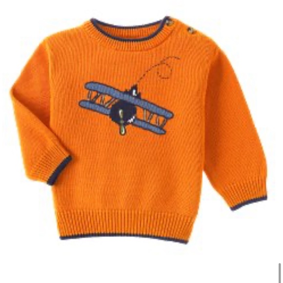 Gymboree Other - Gymboree 2005 Fly Boys Orange Bi-plane 100% cotton airplane sweater 3-6 months